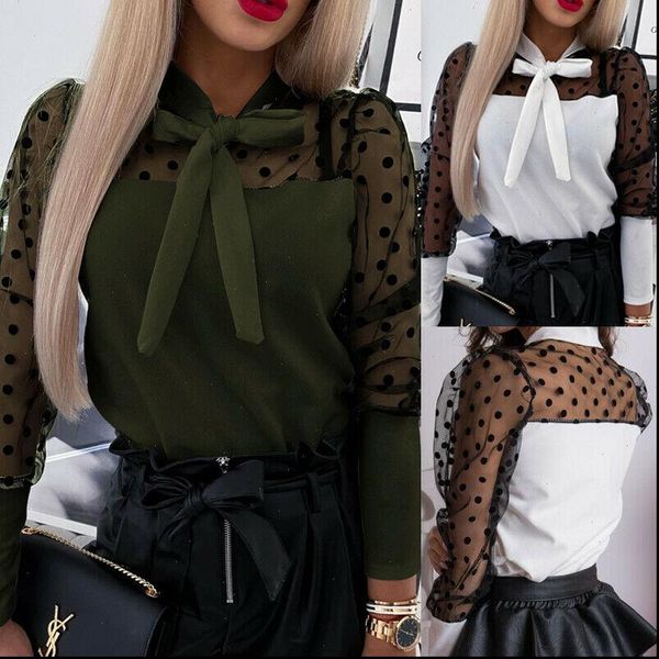 fashion women shirt womens mesh long puff sleeve polka dot printed bow knot blouse shirts drop good quality, White
fashion women shirt womens mesh long puff sleeve polka dot printed bow knot blouse shirts drop good quality, White
