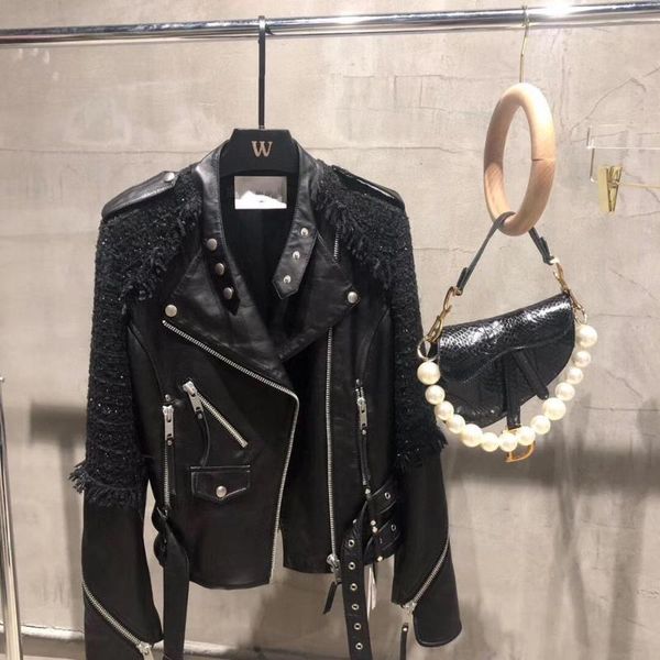women's leather & faux coat natural 100% women sheepskin winter fashion motorcycle jacket female outwear h731, Black
women's leather & faux coat natural 100% women sheepskin winter fashion motorcycle jacket female outwear h731, Black