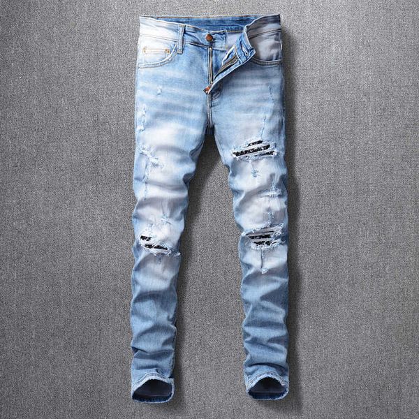 men's jeans streetwear denim punk pants retro light blue slim fit fashion destroyed patches designer hip hop ripped for a5i6
men's jeans streetwear denim punk pants retro light blue slim fit fashion destroyed patches designer hip hop ripped for a5i6