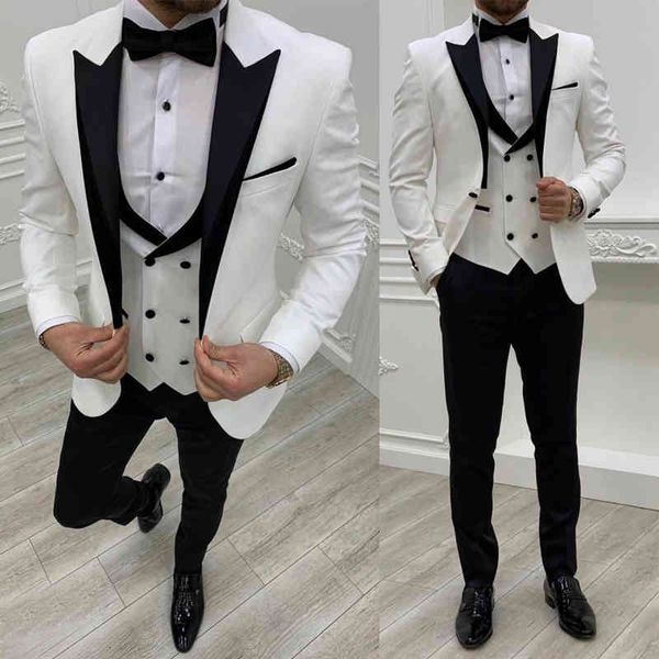 men's suits & blazers 3 piece slim fit men with double breasted waistcoat formal wedding tuxedo for groomsmen fashion black peaked lape, White;black
men's suits & blazers 3 piece slim fit men with double breasted waistcoat formal wedding tuxedo for groomsmen fashion black peaked lape, White;black