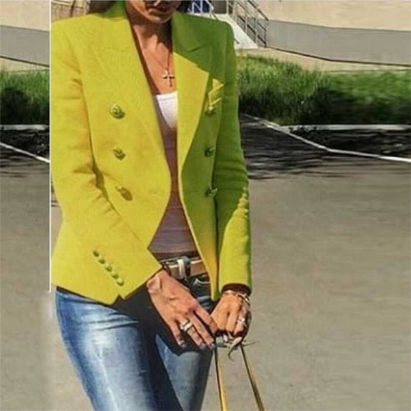 high street fashion designer blazer jacket women's metal lion buttons double breasted outer coat ginger 211122, White;black
high street fashion designer blazer jacket women's metal lion buttons double breasted outer coat ginger 211122, White;black