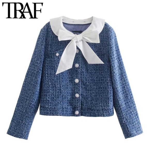 women fashion with bow tied faux pearl buttons jacket coat vintage long sleeve female outerwear chic 210507, Black;brown
women fashion with bow tied faux pearl buttons jacket coat vintage long sleeve female outerwear chic 210507, Black;brown
