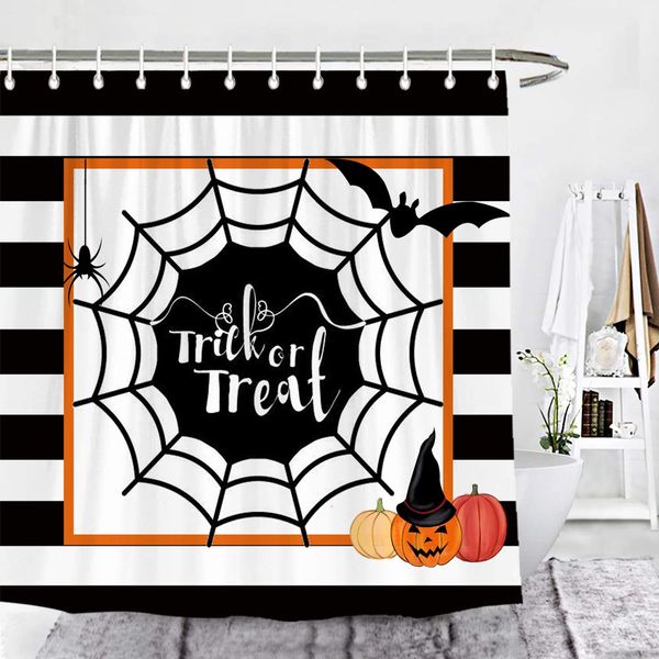 halloween trick or treat spider web shower curtain pumpkins black and white striped bathroom decor with hooks 72 x 72 inches
halloween trick or treat spider web shower curtain pumpkins black and white striped bathroom decor with hooks 72 x 72 inches