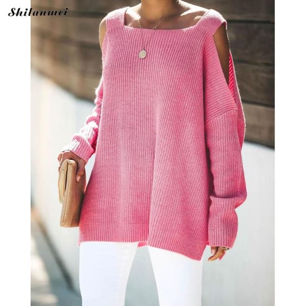 women's sweaters 2021 winter women off shoulder knitted pullovers long sleeve solid pink pull femme casual sweater, White;black
women's sweaters 2021 winter women off shoulder knitted pullovers long sleeve solid pink pull femme casual sweater, White;black