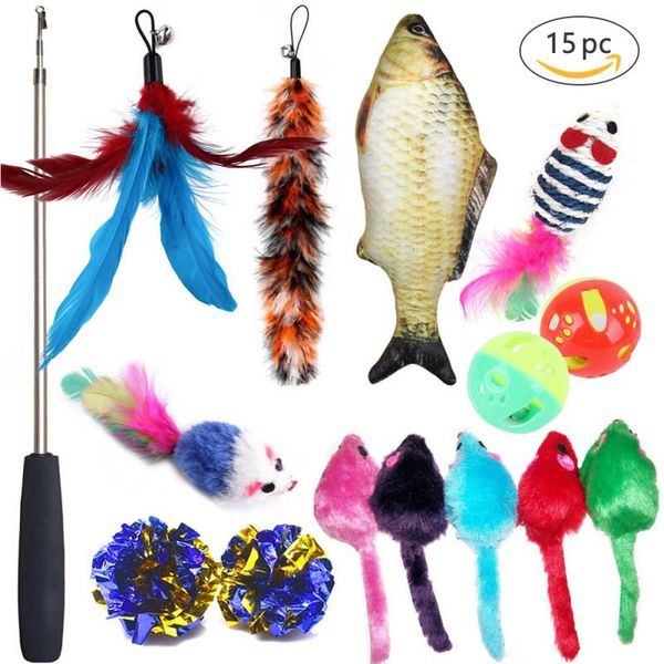cat toys 15pcs set kitten assorted tunnel catnip fish feather teaser wand fluffy mouse mice balls and bells toys-
cat toys 15pcs set kitten assorted tunnel catnip fish feather teaser wand fluffy mouse mice balls and bells toys-