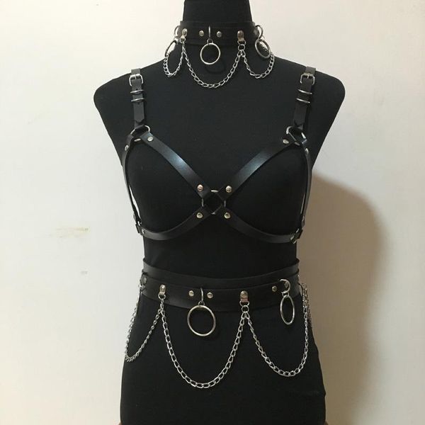 belts female black faux leather wide waist belt with metal chain chest harness night club decoration for women, Black;brown
belts female black faux leather wide waist belt with metal chain chest harness night club decoration for women, Black;brown