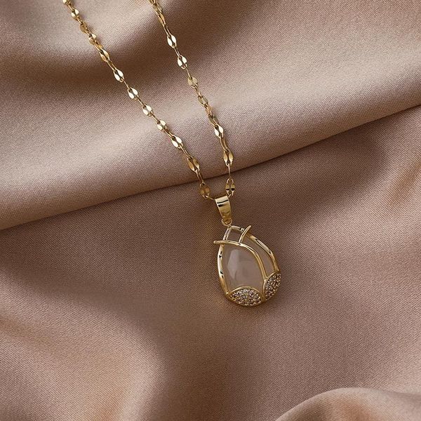 pendant necklaces temperament women's simple exquisite rhinestones imitation opal tulip necklace fashion female jewelry accessories, Silver
pendant necklaces temperament women's simple exquisite rhinestones imitation opal tulip necklace fashion female jewelry accessories, Silver