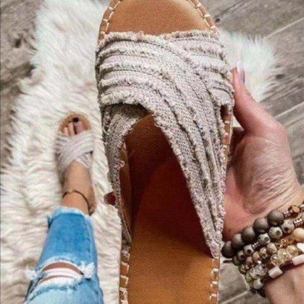 slippers flat women's denim cross straw weave in summer fisherman's shoes large size 35-43, Black
slippers flat women's denim cross straw weave in summer fisherman's shoes large size 35-43, Black