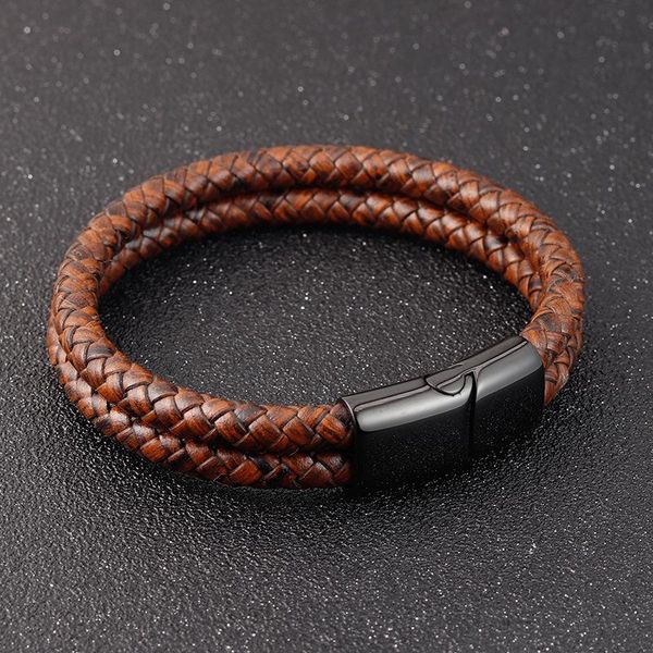 bangle fashion men's punk stainless steel magnetic buckle double leather woven bracelet gift wristband customized logo, Black
bangle fashion men's punk stainless steel magnetic buckle double leather woven bracelet gift wristband customized logo, Black