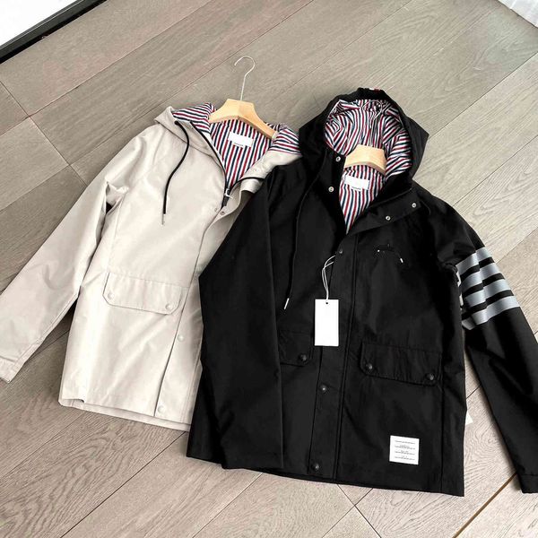jacket light luxury men's and women's wear tb four bars spring stormsuit hooded coat windproof style, Black;brown
jacket light luxury men's and women's wear tb four bars spring stormsuit hooded coat windproof style, Black;brown