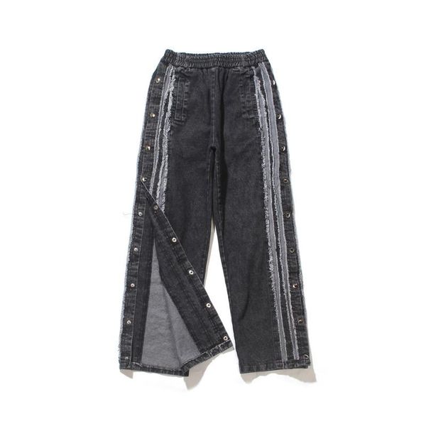 men's jeans men side-breasted washed distressed vintage loose casual elastic waist pant man streetwear hip hop straight denim, Blue
men's jeans men side-breasted washed distressed vintage loose casual elastic waist pant man streetwear hip hop straight denim, Blue