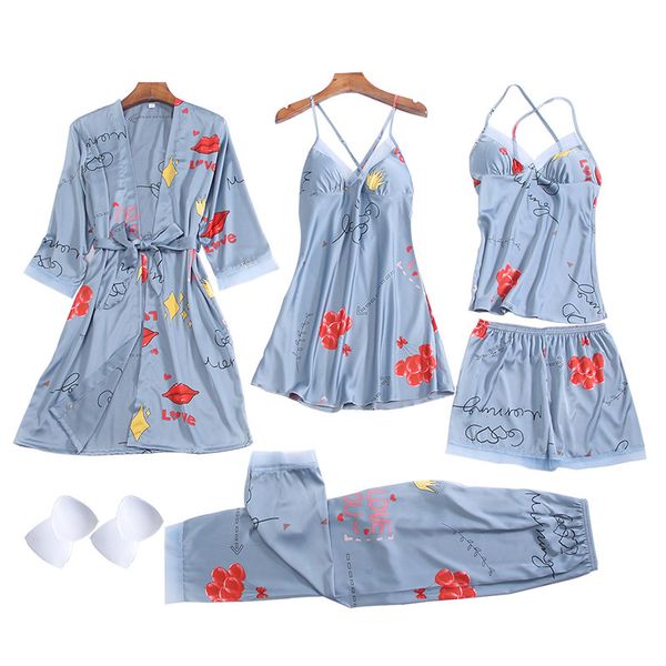 women's sleepwear 2021 pajamas printed hanging skirt short set robe 5-piece multi combination household clothes, Black;red
women's sleepwear 2021 pajamas printed hanging skirt short set robe 5-piece multi combination household clothes, Black;red