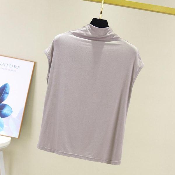 women's t-shirt superaen sleeveless high collar t shirt summer modal loose office lady for women, White
women's t-shirt superaen sleeveless high collar t shirt summer modal loose office lady for women, White