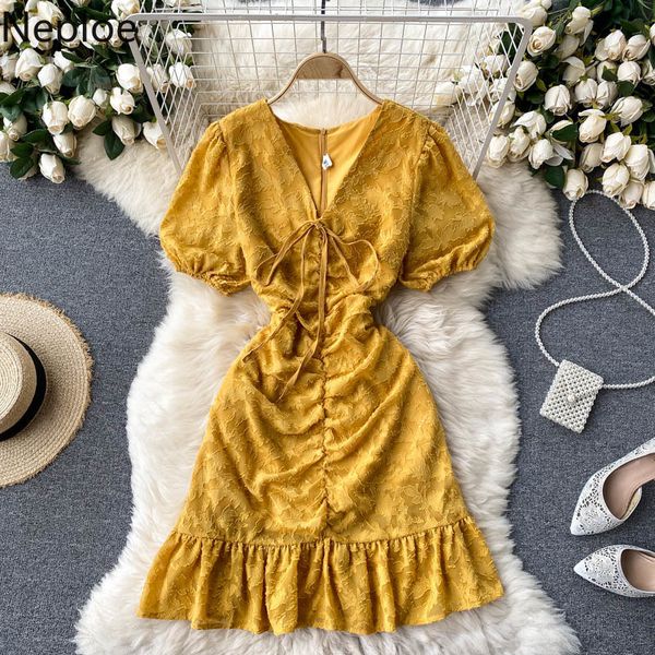 neploe korean dress women's summer puff sleeve high waist fashion vestidos ruffles drawstring v neck slim fit party dresses 210422, Black;gray
neploe korean dress women's summer puff sleeve high waist fashion vestidos ruffles drawstring v neck slim fit party dresses 210422, Black;gray