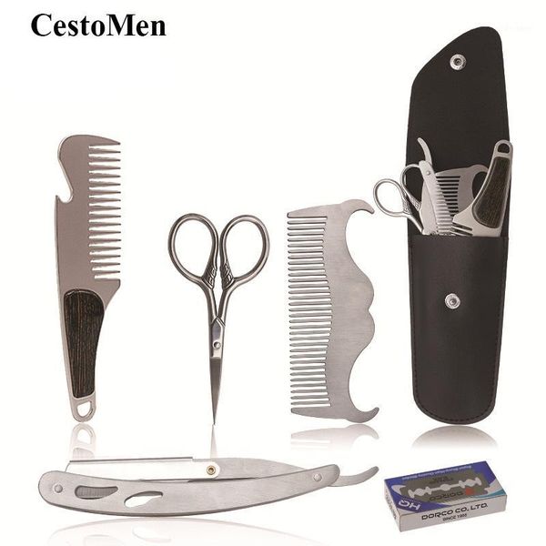 cestomen 4pcs/set professional hair trimming razor beard scissors and mustache comb set men grooming kits care set1, Silver
cestomen 4pcs/set professional hair trimming razor beard scissors and mustache comb set men grooming kits care set1, Silver
