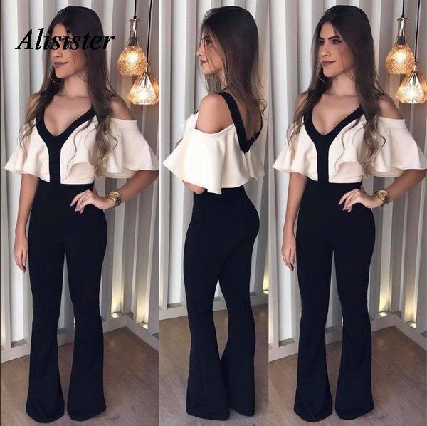 women's jumpsuits & rompers 2021 spring women jumpuits v neck off shoulder casual elastic soft patchwork jumper overalls high waist lon, Black;white
women's jumpsuits & rompers 2021 spring women jumpuits v neck off shoulder casual elastic soft patchwork jumper overalls high waist lon, Black;white