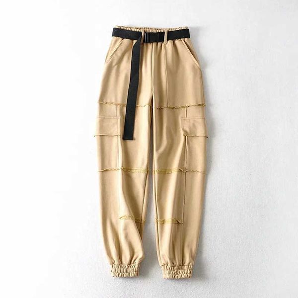 spring multi-color edge casual cargo pants with female loose gothic sports trouser's 210531, Black;white
spring multi-color edge casual cargo pants with female loose gothic sports trouser's 210531, Black;white