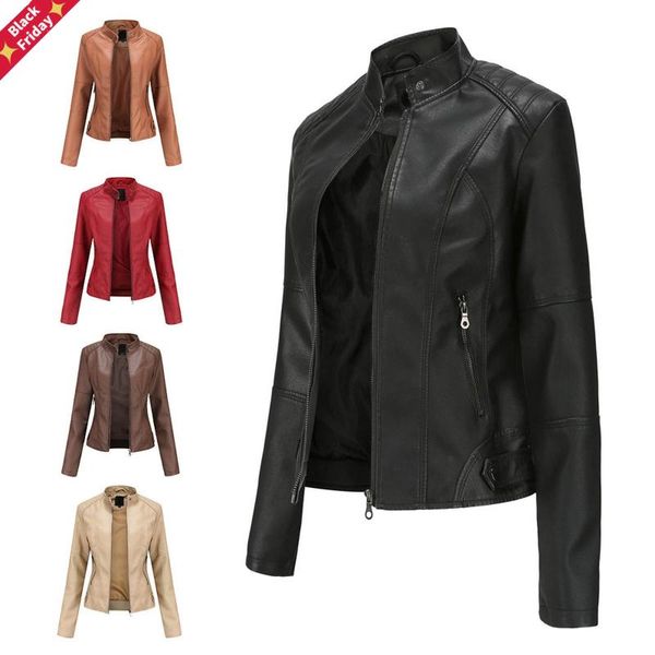 ladies slim faux leather jacket stand-up collar long sleeve overcoat zipper cardigan short coat abrigos mujer invierno 2021 women's &, Black
ladies slim faux leather jacket stand-up collar long sleeve overcoat zipper cardigan short coat abrigos mujer invierno 2021 women's &, Black