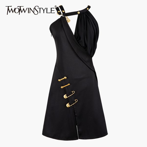 twotwinstyle patchwork metal pin dress for women asymmetrical collar sleeveless high waist black dresses female summer tide 210428, Black;gray
twotwinstyle patchwork metal pin dress for women asymmetrical collar sleeveless high waist black dresses female summer tide 210428, Black;gray