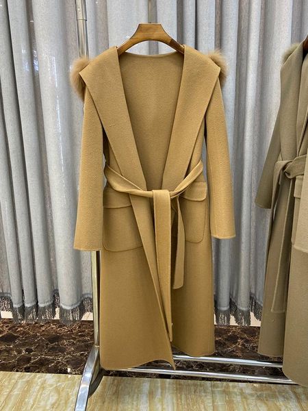 women's wool & blends 2021 winter women khaki woolen coat with natural fur collar long cashmere warm hooded, Black
women's wool & blends 2021 winter women khaki woolen coat with natural fur collar long cashmere warm hooded, Black