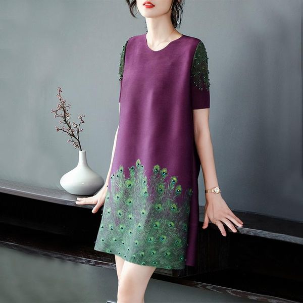 casual dresses retro miyak pleated loose elegant female dress short sleeve print round neck fashion women summer clothing, Black;gray
casual dresses retro miyak pleated loose elegant female dress short sleeve print round neck fashion women summer clothing, Black;gray