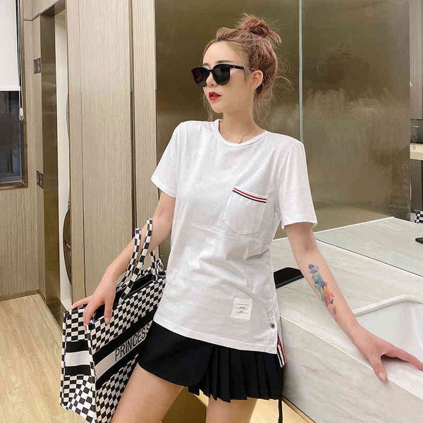 2022 factory wholesale new summer trend british style tb pocket stripe crew neck short sleeve slim fit men's and women's couple�, White
2022 factory wholesale new summer trend british style tb pocket stripe crew neck short sleeve slim fit men's and women's couple�, White