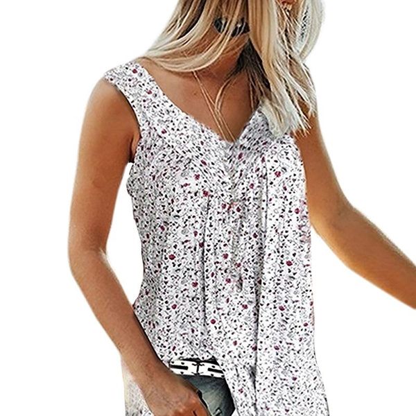 women's blouses & shirts casual summer women ropa mujer simple floral plus size v neck fashion sleeveless loose, White
women's blouses & shirts casual summer women ropa mujer simple floral plus size v neck fashion sleeveless loose, White