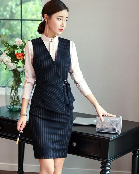 women's suits & blazers fashion navy blue waistcoat vest women business 2 piece skirt and sets work wear ladies office uniform styles, White;black 
women's suits & blazers fashion navy blue waistcoat vest women business 2 piece skirt and sets work wear ladies office uniform styles, White;black