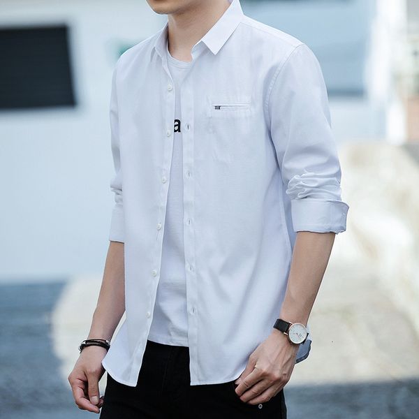 men's 2021 business white collar shirt youth leisure long sleeve slim fit tooling, White;black
men's 2021 business white collar shirt youth leisure long sleeve slim fit tooling, White;black