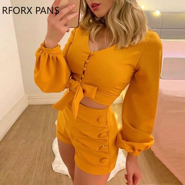 lantern sleeve buttoned and short sets k484, Black