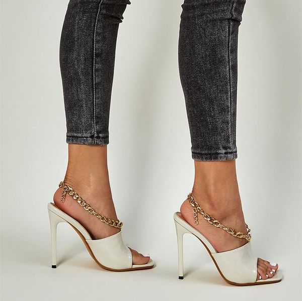 star style 11cm ultra high heels women slippers fashion luxury metal chains thin heeled ladies mules slides summer sandals shoes, Black
star style 11cm ultra high heels women slippers fashion luxury metal chains thin heeled ladies mules slides summer sandals shoes, Black