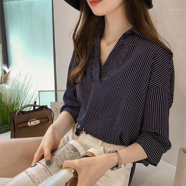vertical stripe blouse women clothes v-neck casual fashion tunic ladies women's three quarter sleeves striped print cotton shirt blouse, White
vertical stripe blouse women clothes v-neck casual fashion tunic ladies women's three quarter sleeves striped print cotton shirt blouse, White