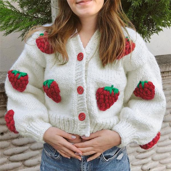women's sweaters 2021wind autumn and winter fashion design single breasted vneck knitted cardigan strawberry long sleeve sweater, White;black
women's sweaters 2021wind autumn and winter fashion design single breasted vneck knitted cardigan strawberry long sleeve sweater, White;black