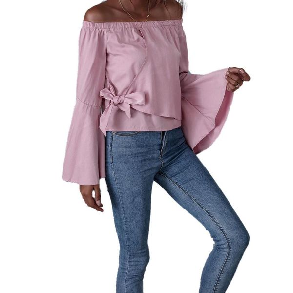 fashion women sweet off shoulder blouses, long flared sleeve bowknot wrap pink shirt autumn clothes wholesale women's blouses & shirts, White
fashion women sweet off shoulder blouses, long flared sleeve bowknot wrap pink shirt autumn clothes wholesale women's blouses & shirts, White