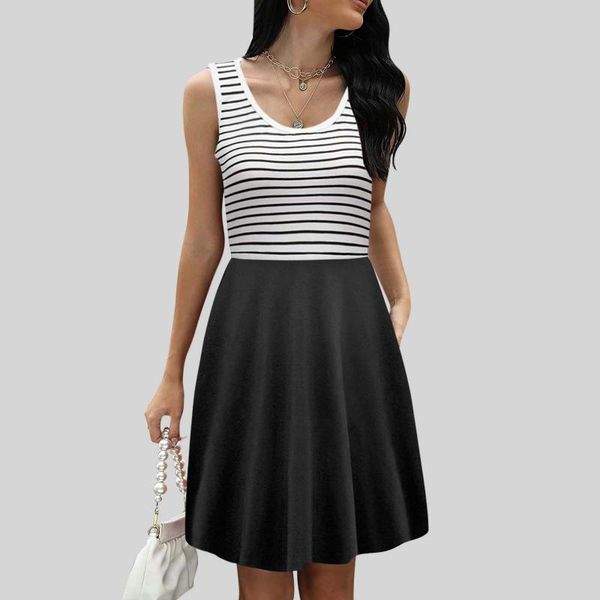 casual dresses women elegant o neck dress striped prints solid splicing a-line mini ladies sleeveless pocke vestidos mujer #g2, Black;gray
casual dresses women elegant o neck dress striped prints solid splicing a-line mini ladies sleeveless pocke vestidos mujer #g2, Black;gray