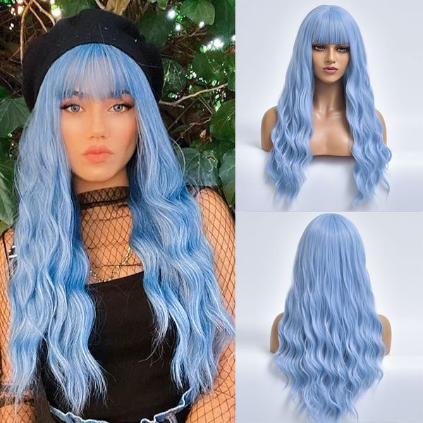blue long wave colored cosplay hair synthetic wigs for white women with wangs daily natural female heat resistant fiber wig, Black
blue long wave colored cosplay hair synthetic wigs for white women with wangs daily natural female heat resistant fiber wig, Black