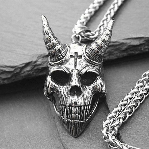 chains retro domineering demon satan cross skull pendant men's necklace personality hipster punk sweater chain jewelry accessories, Silver 
chains retro domineering demon satan cross skull pendant men's necklace personality hipster punk sweater chain jewelry accessories, Silver