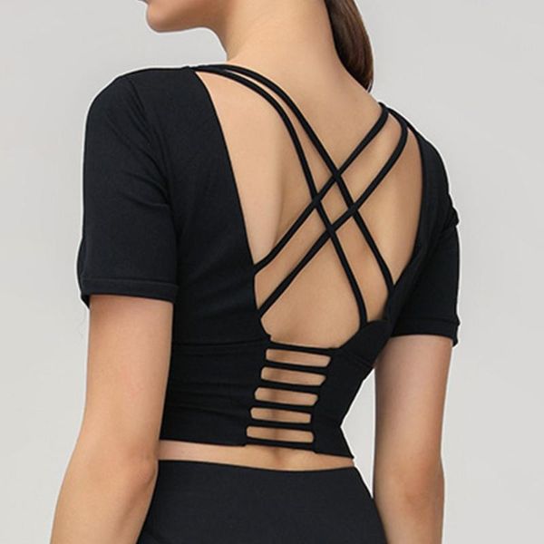 back cross sport women yoga shirts short sleeve plus size workout fitness crop with chest pad running clothing outfit
back cross sport women yoga shirts short sleeve plus size workout fitness crop with chest pad running clothing outfit