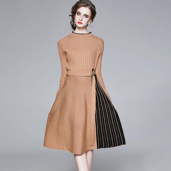 casual dresses autumn winter thick knitted dress women color block vintage pleated long sleeve pullover sweater vestidos robes, Black;gray
casual dresses autumn winter thick knitted dress women color block vintage pleated long sleeve pullover sweater vestidos robes, Black;gray