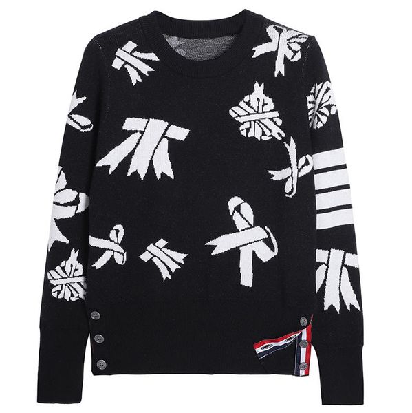 women's sweaters autumn 2021 korean style temperament crew neck design bow jacquard pullover base sweater, White;black
women's sweaters autumn 2021 korean style temperament crew neck design bow jacquard pullover base sweater, White;black
