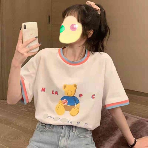 2022 factory wholesale new high version spring and summer fashion cute youth contrast color neckline fresh aging women's short sleeve, White
2022 factory wholesale new high version spring and summer fashion cute youth contrast color neckline fresh aging women's short sleeve, White