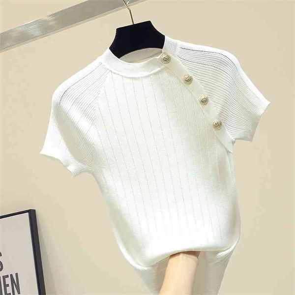 shintimes thin knitted white t shirt button short sleeve tshirt women summer solid casual t-shirt female tee shirt femme 210322
shintimes thin knitted white t shirt button short sleeve tshirt women summer solid casual t-shirt female tee shirt femme 210322
