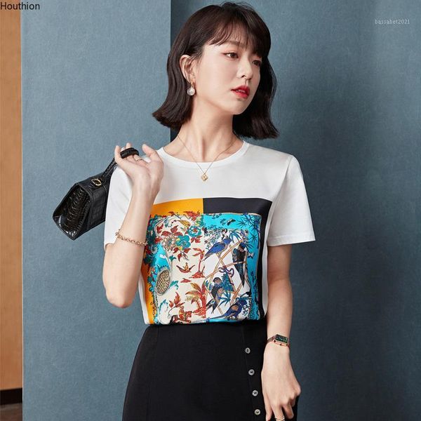 women's t-shirt print silk t-shirts o-neck tees fashion plus size casual short sleeve tshirt loose lady t shirt 20090, White
women's t-shirt print silk t-shirts o-neck tees fashion plus size casual short sleeve tshirt loose lady t shirt 20090, White
