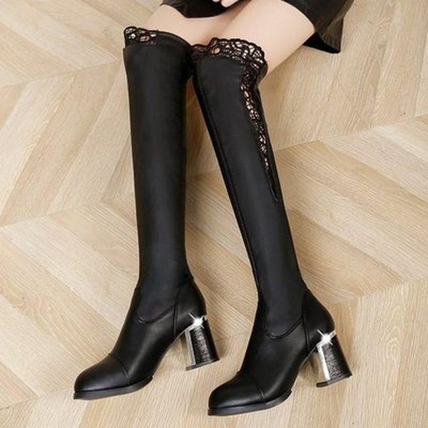boots women embroidered lace knee bare square high heel casual long tube booties lady over thigh shoes, Black
boots women embroidered lace knee bare square high heel casual long tube booties lady over thigh shoes, Black