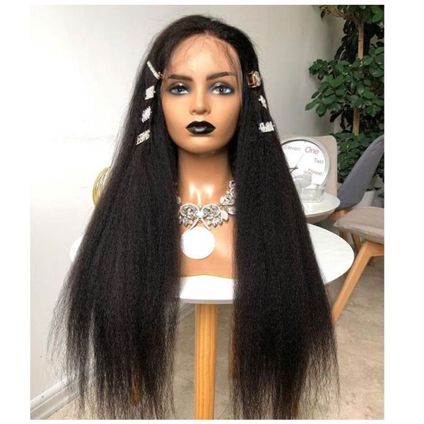synthetic wigs black yaki straight wig for women high density daily kinky lace front
synthetic wigs black yaki straight wig for women high density daily kinky lace front