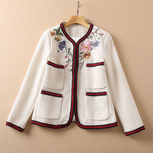2021 fall autumn long sleeve ivory contrast color woolen tweed floral embroidery pockets wool & blends coat elegant outwear coats 21o110929, Black
2021 fall autumn long sleeve ivory contrast color woolen tweed floral embroidery pockets wool & blends coat elegant outwear coats 21o110929, Black