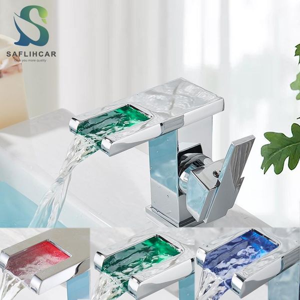 chrome with led bathroom basin faucet 3 color changes anti-scald waterfall gentle effluent and cold water mixer taps
chrome with led bathroom basin faucet 3 color changes anti-scald waterfall gentle effluent and cold water mixer taps