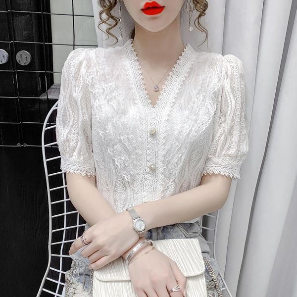 women's blouses & shirts puff sleeve lace v-neck pearl button shirt womans clothing fashionable summer short chiffon blouse white elega
women's blouses & shirts puff sleeve lace v-neck pearl button shirt womans clothing fashionable summer short chiffon blouse white elega