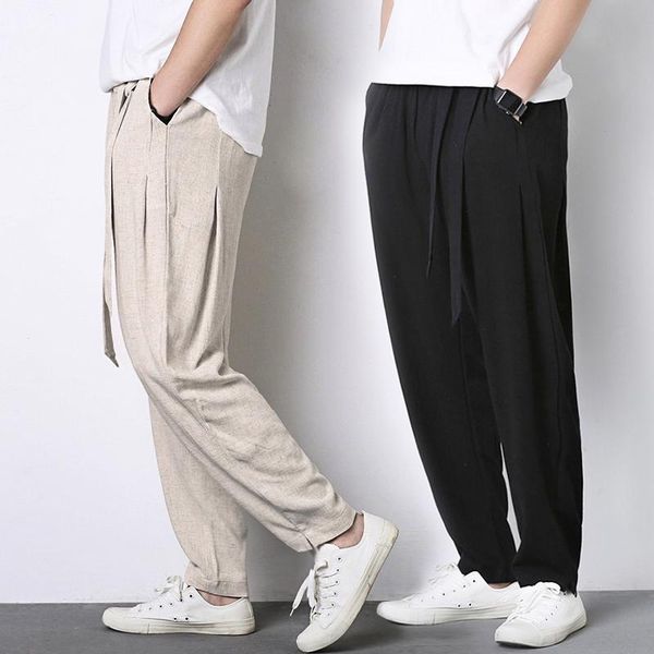men's cotton and linen loose casual pants chinese style harem retro wide leg trousers, Black
men's cotton and linen loose casual pants chinese style harem retro wide leg trousers, Black