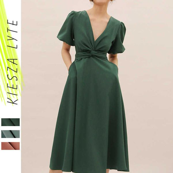 women clothes dress short lantern sleeve bind twist v neck over knee midi a-line dresses vestido de mujer 210608, Black;gray
women clothes dress short lantern sleeve bind twist v neck over knee midi a-line dresses vestido de mujer 210608, Black;gray